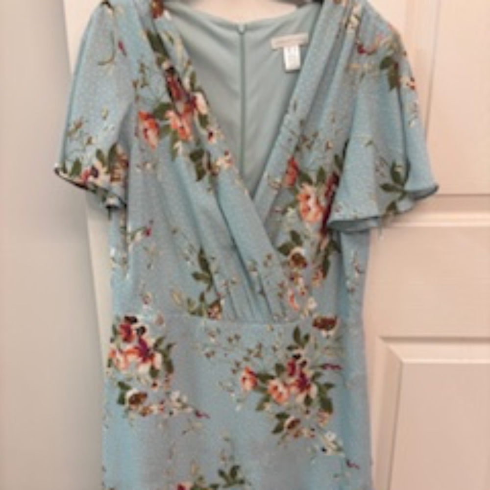 London Time Dress Floral Size 12 Short Plunge Sleeves